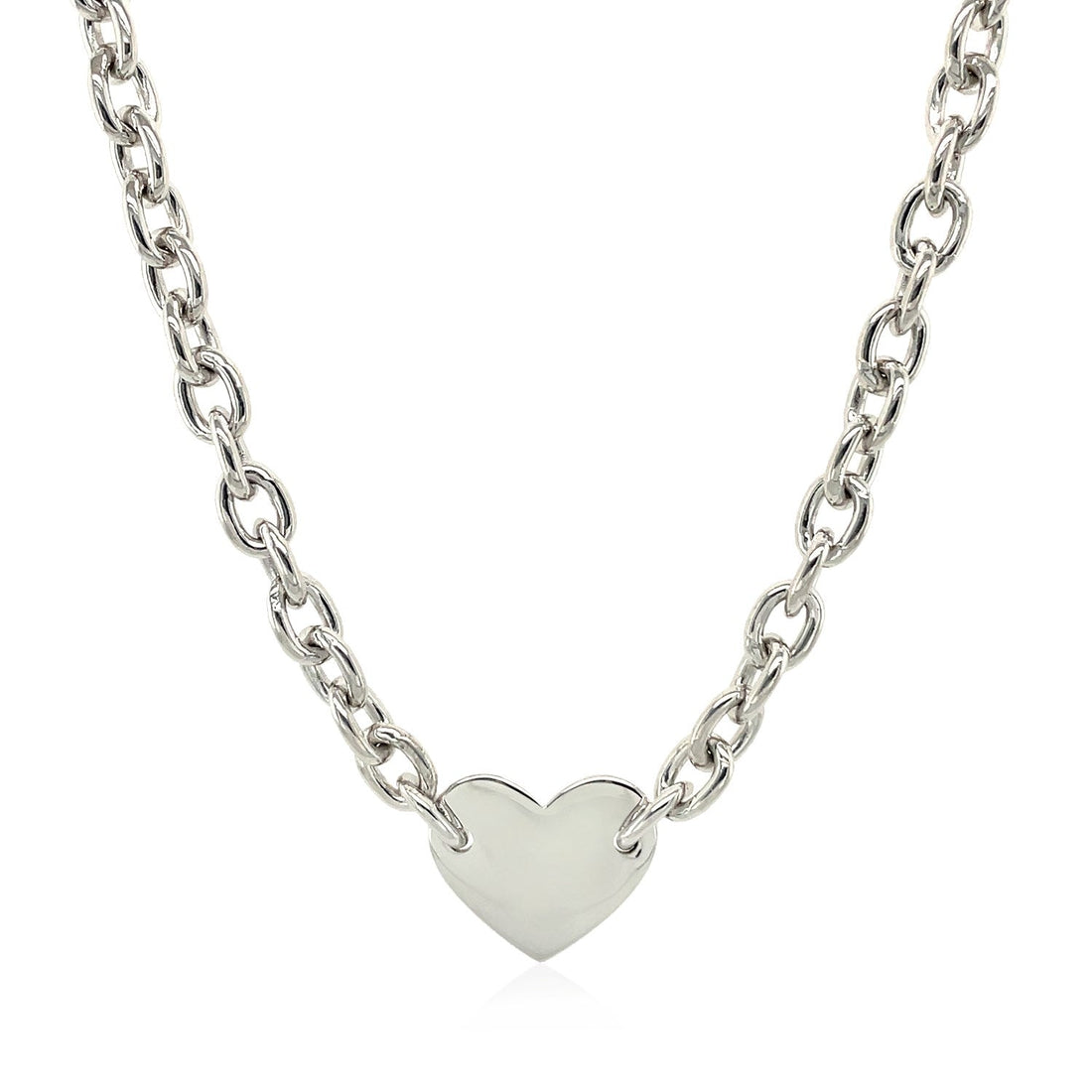 Sterling Silver Rhodium Plated Chain Bracelet with a Flat Heart Motif Station - DestGlow
