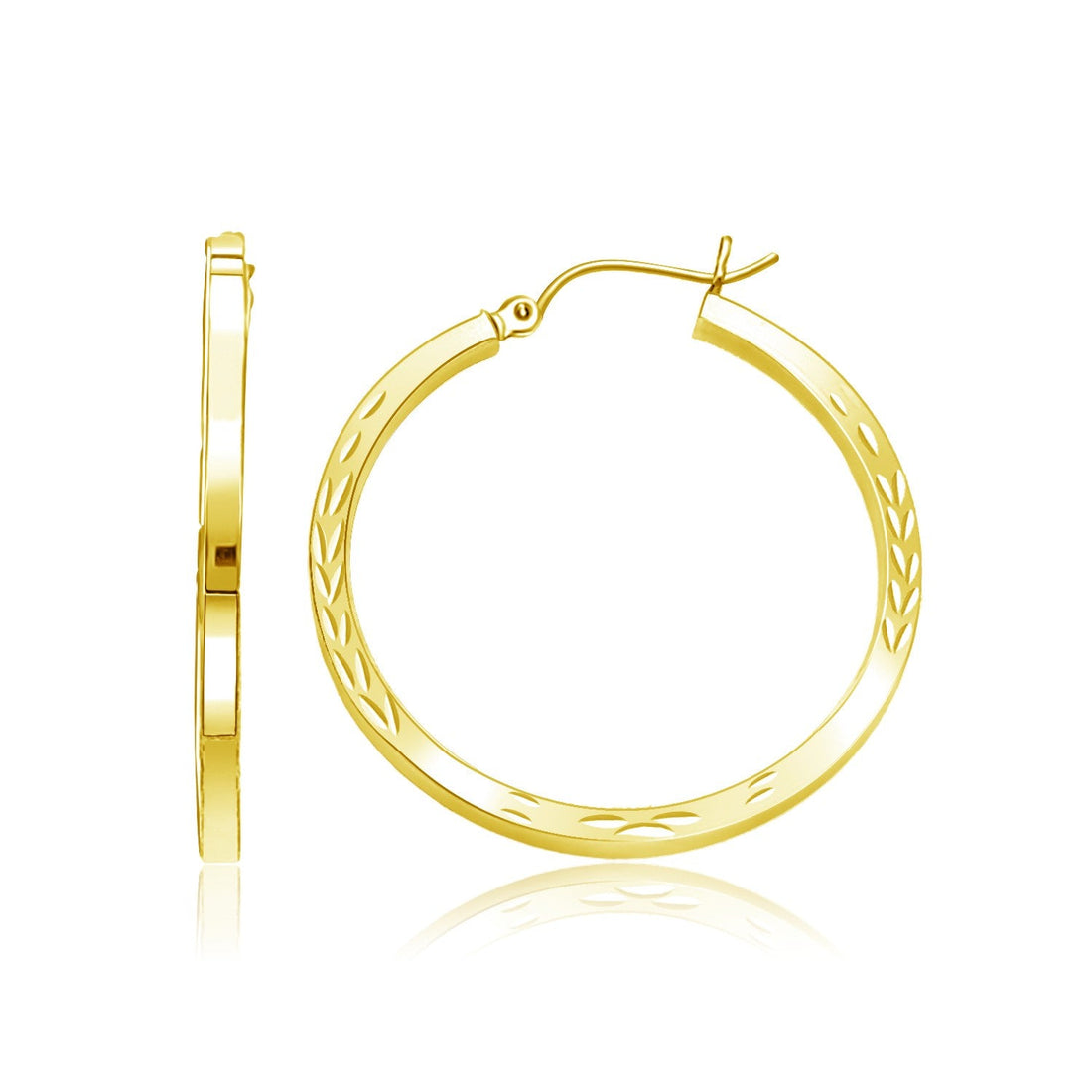14k Yellow Gold Diamond Cut Hoop Earrings(2x35mm) - earrings