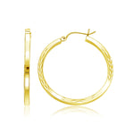 14k Yellow Gold Diamond Cut Hoop Earrings(2x35mm) - earrings