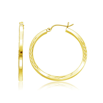 14k Yellow Gold Diamond Cut Hoop Earrings(2x35mm) - earrings