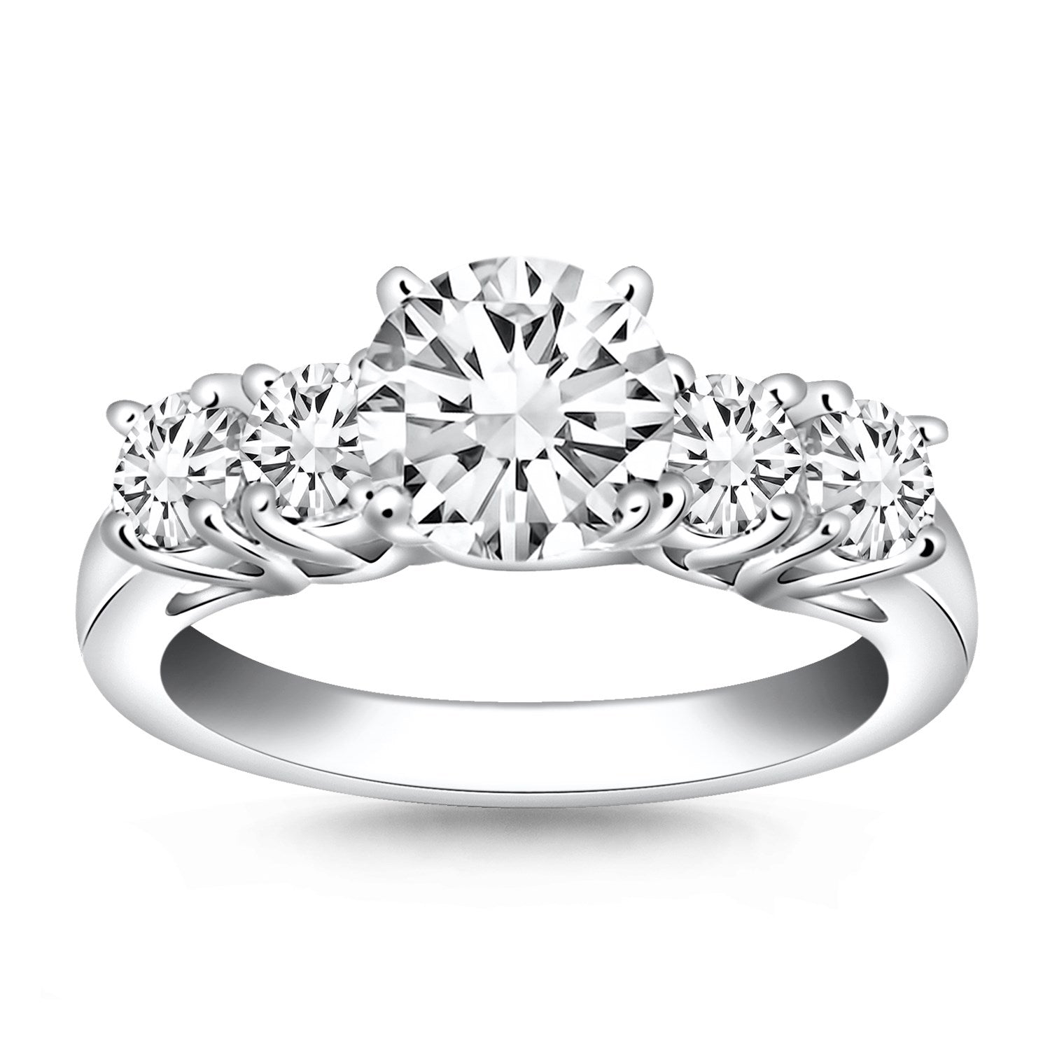 14k White Gold Five Stone Diamond Trellis Engagement Ring by Bids.com