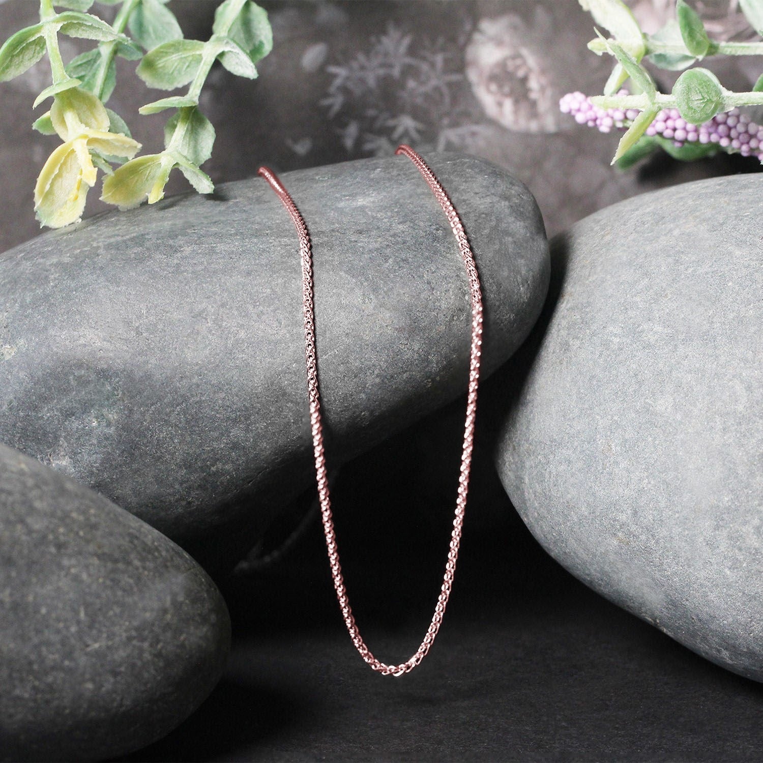 14k Rose Gold Diamond Cut Round Wheat Chain 1.1mm by Bids.com
