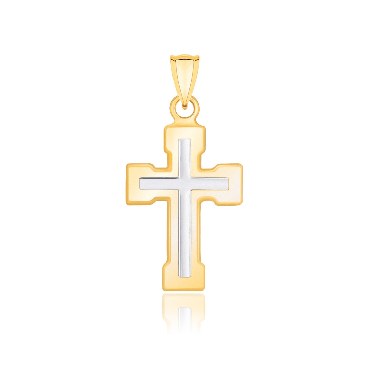 14k Two-Tone Gold Dual Cross Design Pendant with Block Ends  DestGlow