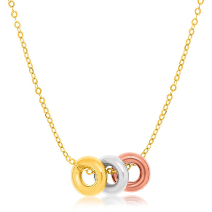 14k Tri-Color Gold Chain Necklace with Three Open Circle Accents 