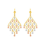 Textured Chandelier Earrings with Ball Drops in 14k Tri Color Gold - DestGlow