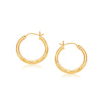 14k Yellow Gold Hoop Earring with Diamond-Cut Finish(3x25mm) - earrings