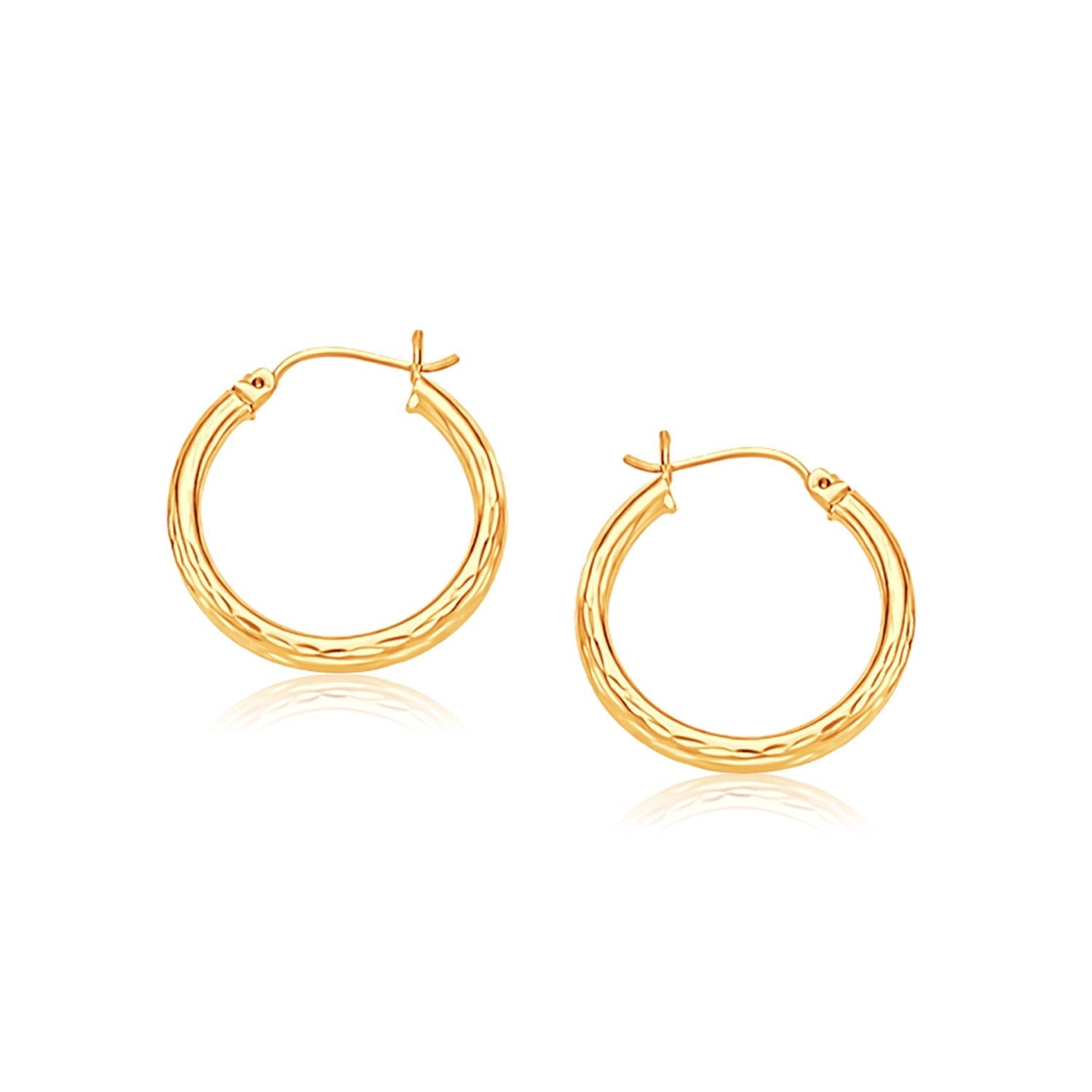 14k Yellow Gold Hoop Earring with Diamond-Cut Finish(3x25mm) - earrings