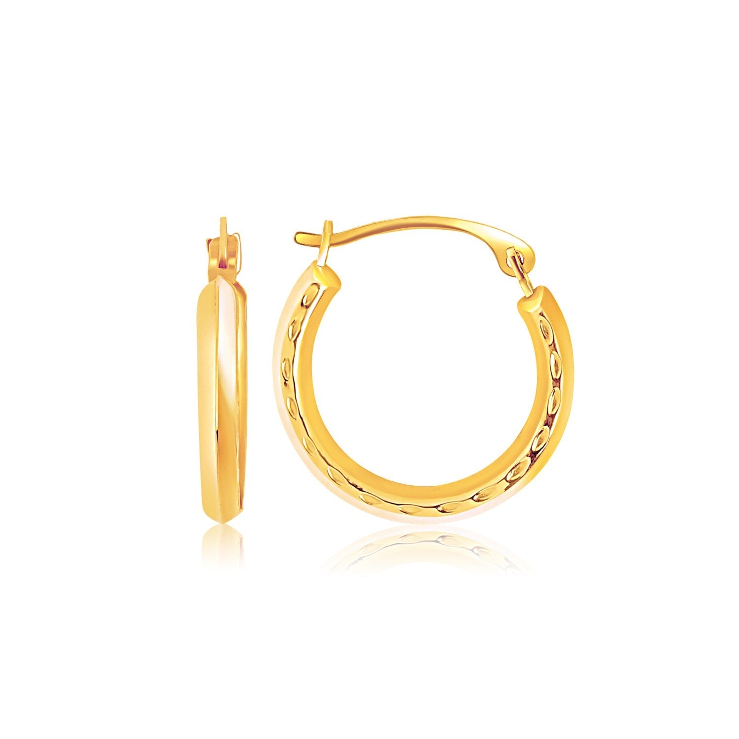 14k Yellow Gold Hoop Earrings with Textured Detailing - earrings