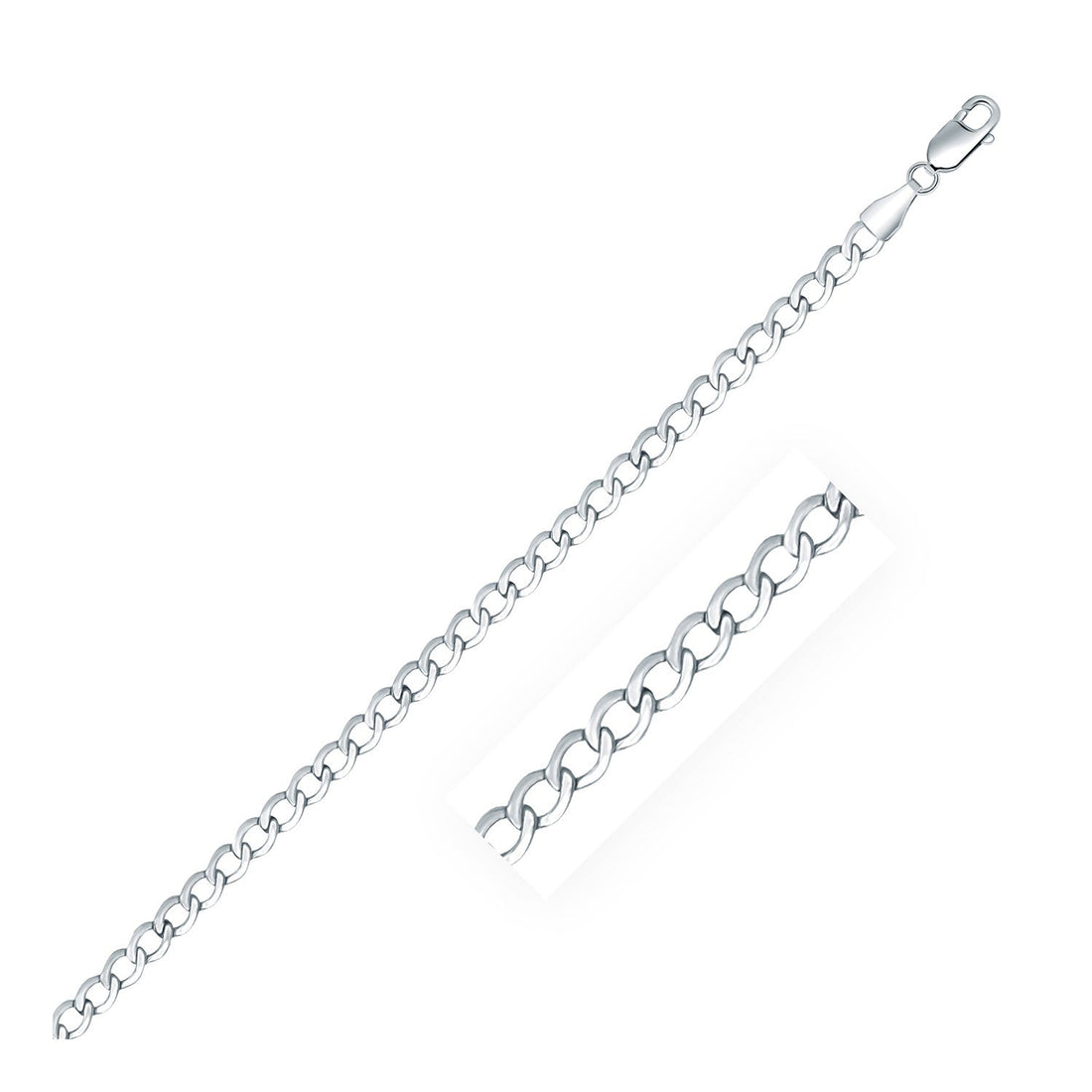 Rhodium Plated 3.7mm Sterling Silver Curb Style Chain by Avera Group