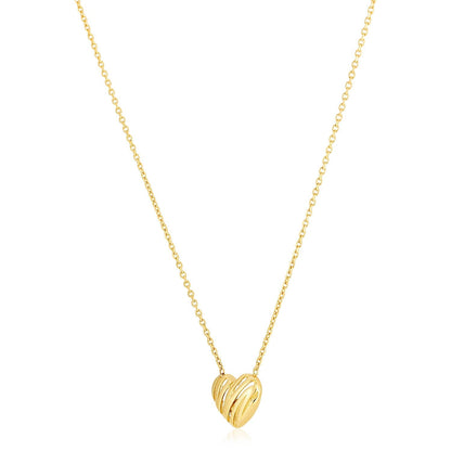 14k Yellow Gold High Polish Scribbles Heart Necklace 