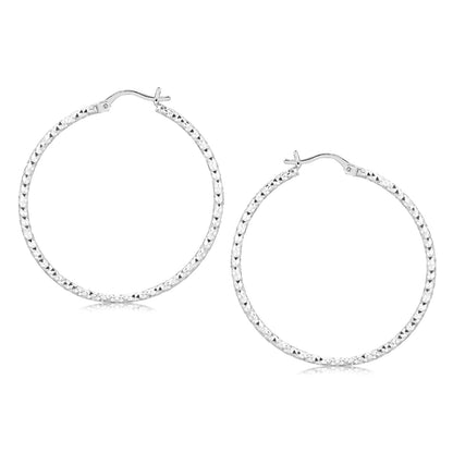 Sterling Silver Rhodium Plated Large Faceted Style Hoop Earrings by Bids.com
