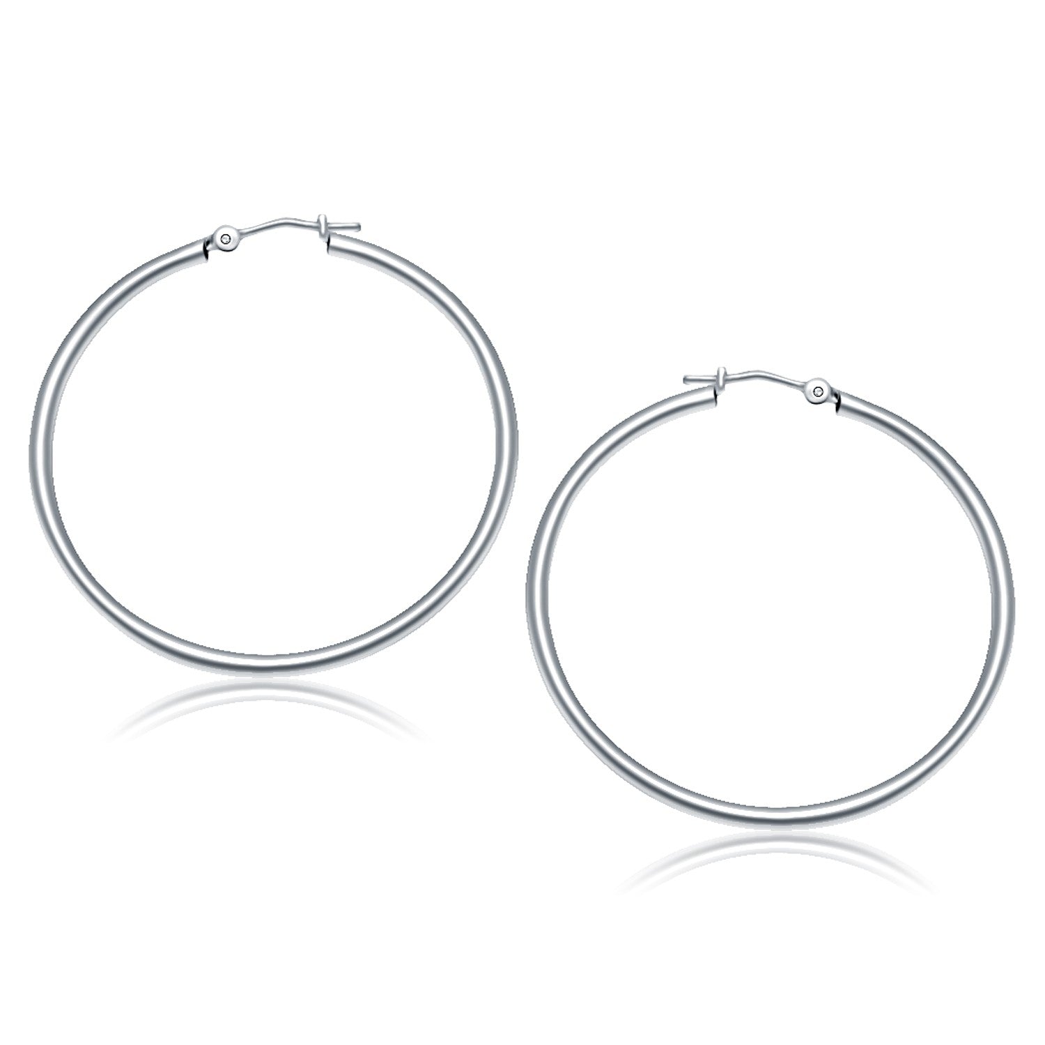 14k White Gold Polished Hoop Earrings (2x40mm) - earrings