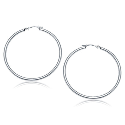 14k White Gold Polished Hoop Earrings (2x40mm) - earrings