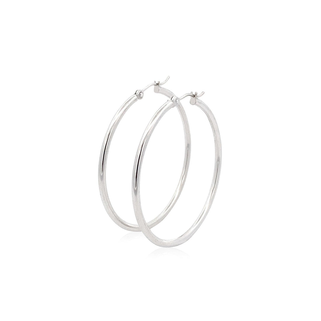 14k White Gold Polished Hoop Earrings (2x40mm) - DestGlow