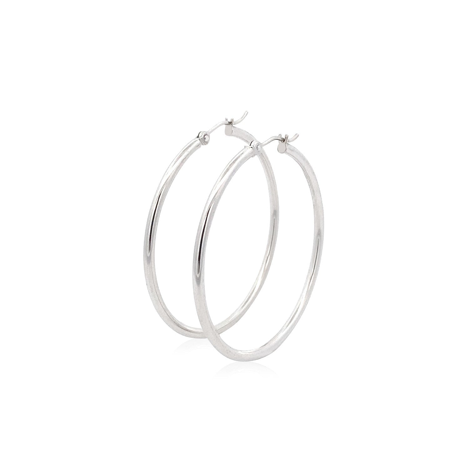 14k White Gold Polished Hoop Earrings (2x40mm) - DestGlow