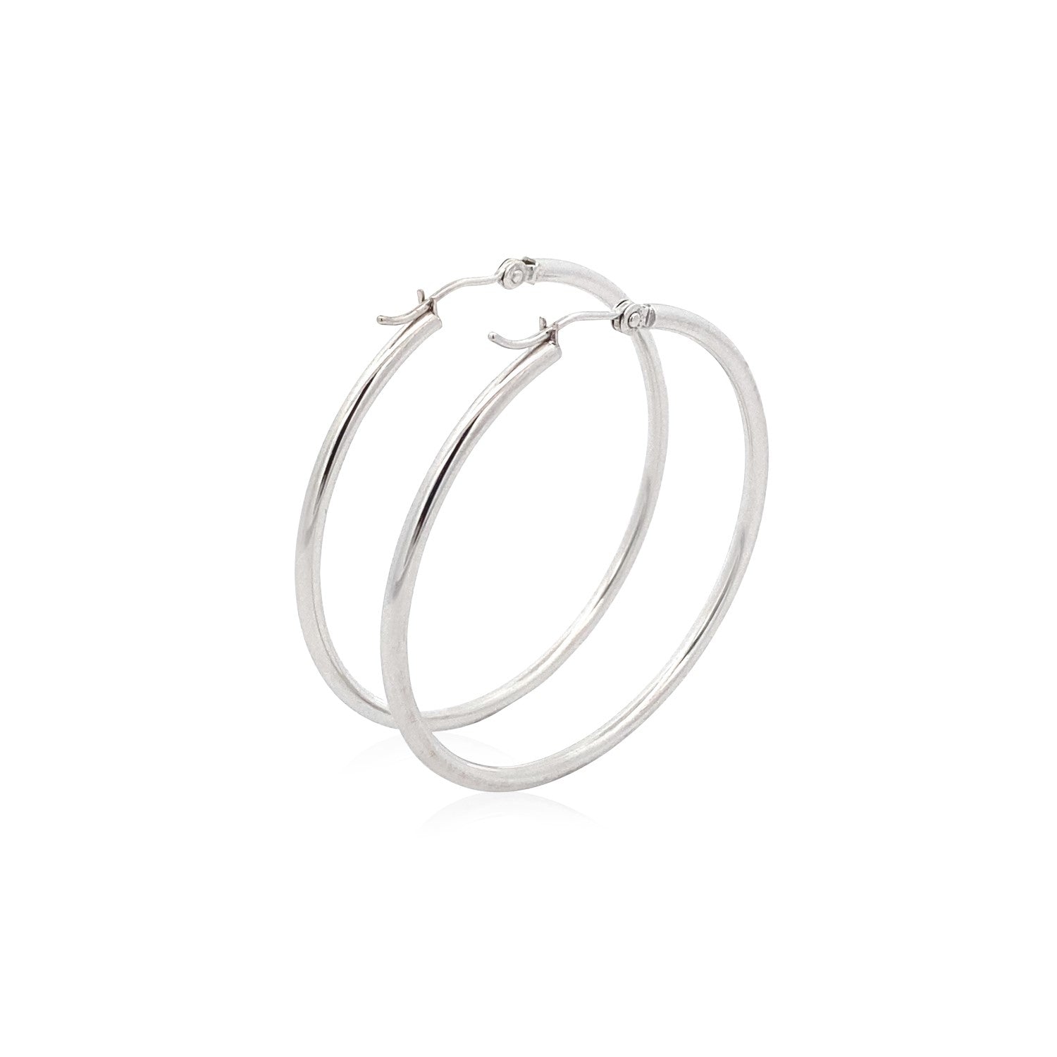 14k White Gold Polished Hoop Earrings (2x40mm) - DestGlow