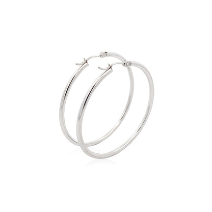 14k White Gold Polished Hoop Earrings (2x40mm) - DestGlow