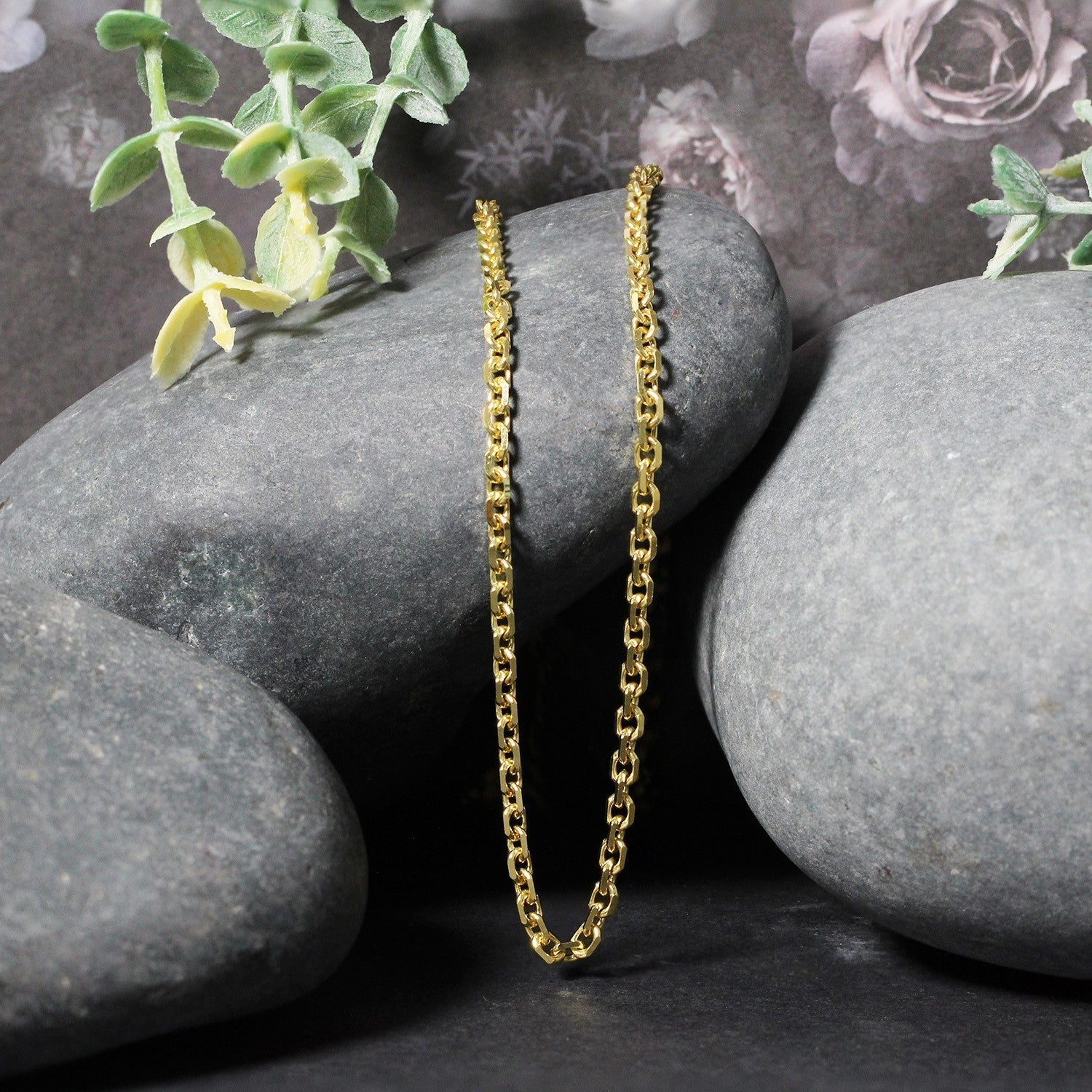 3.1mm 14k Yellow Gold Diamond Cut Cable Link Chain by Bids.com