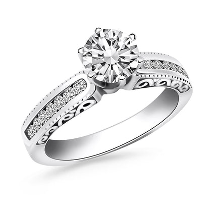 14k White Gold Channel Set Engagement Ring with Engraved Sides by Bids.com