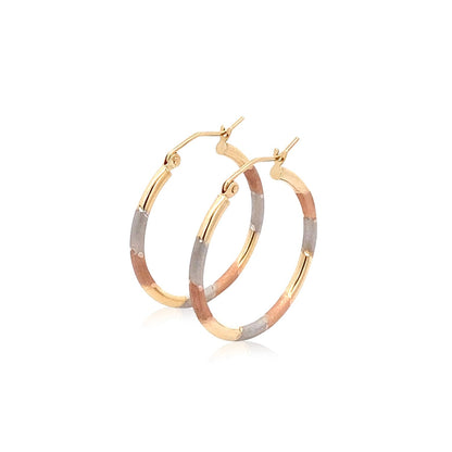 14k Tri-Color Textured Hoop Earrings (2x22mm) - DestGlow