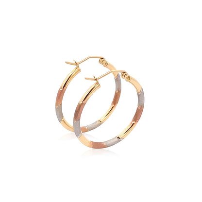14k Tri-Color Textured Hoop Earrings (2x22mm) - DestGlow