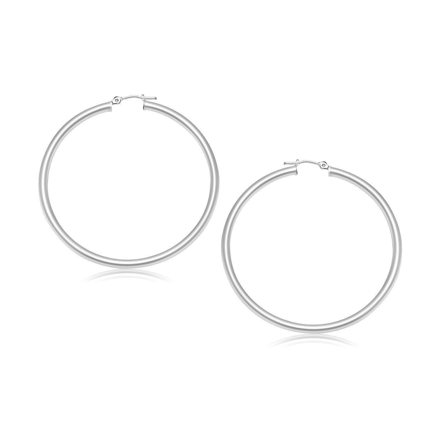 14k White Gold Polished Hoop Earrings (30 mm) - earrings