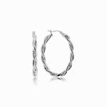 Sterling Silver Oval Hoop Braided Diamond Cut Earrings(4x22mm) - DestGlow
