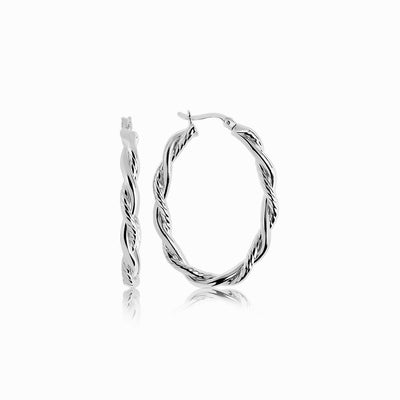 Sterling Silver Oval Hoop Braided Diamond Cut Earrings(4x22mm) - DestGlow