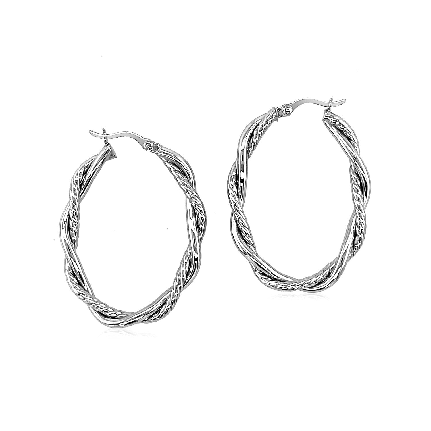 Sterling Silver Oval Hoop Braided Diamond Cut Earrings by Bids.com