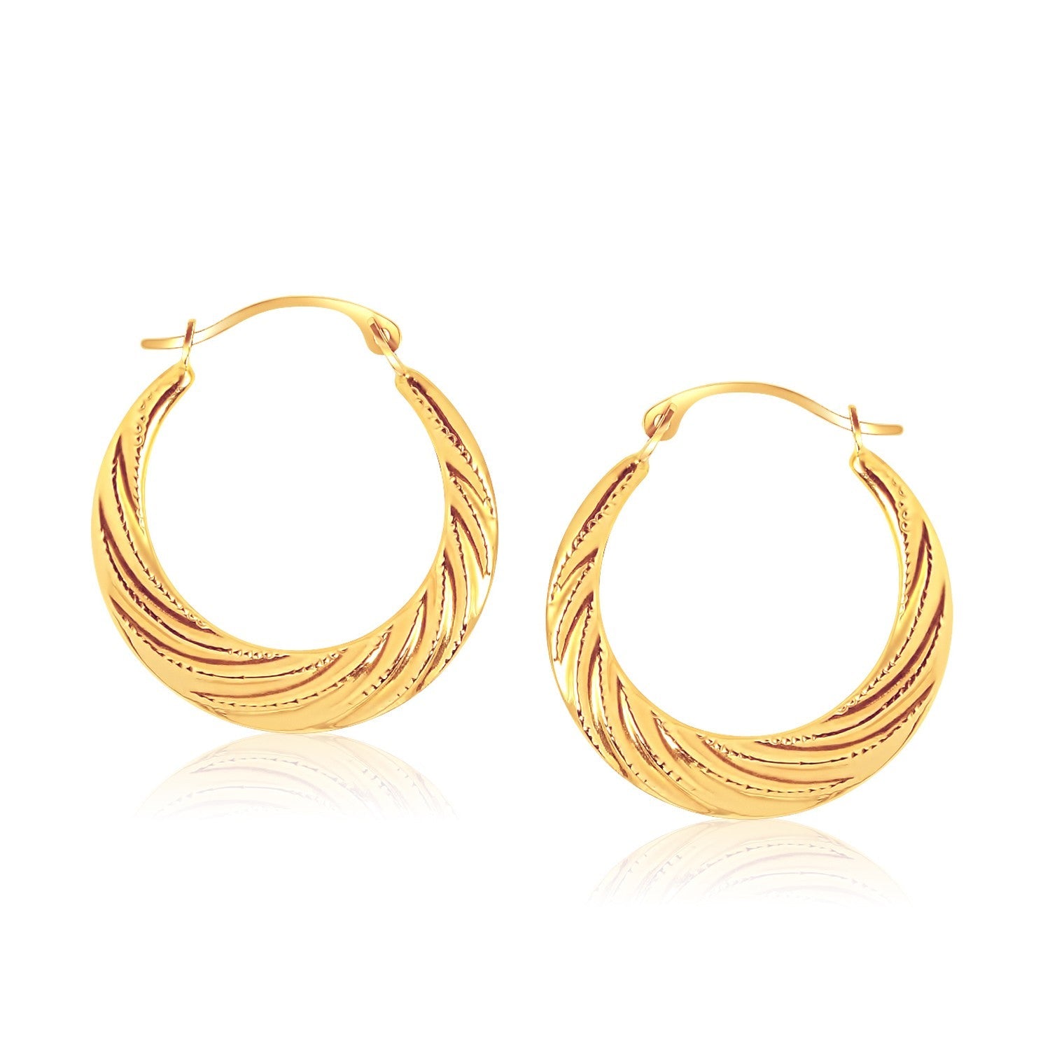 14k Yellow Gold Textured Graduated Twist Hoop Earrings - earrings