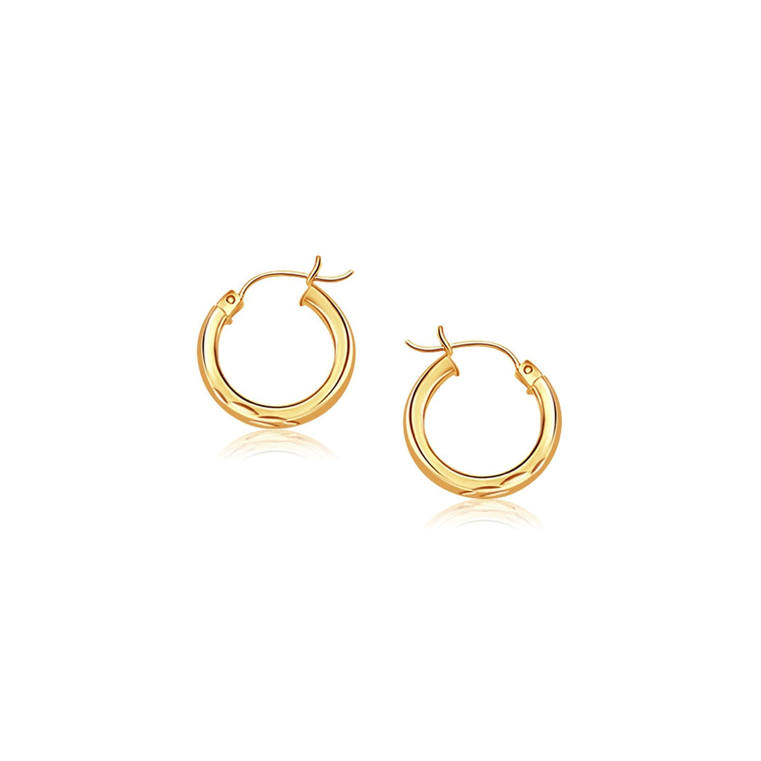 14k Yellow Gold Hoop Earring with Diamond-Cut Finish (3x20mm) - earrings