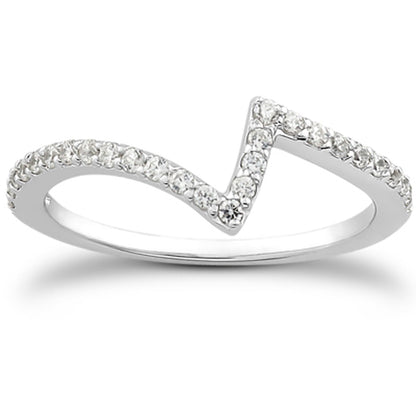 14k White Gold Fancy Zig Zag Pave Diamond Wedding Ring Band by Bids.com