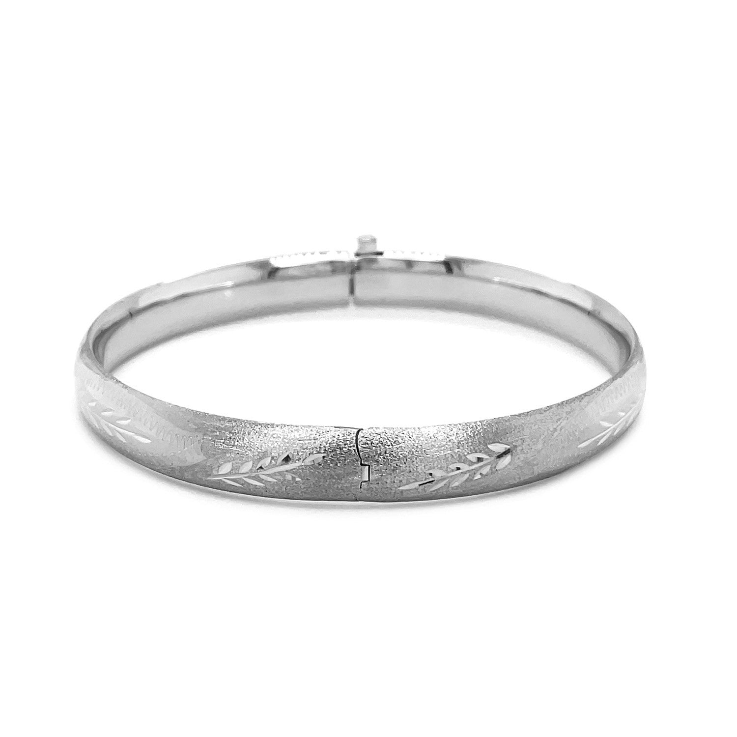 Classic Floral Carved Bangle in 14k White Gold (8.0mm) by Bids.com