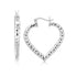 Sterling Silver Rhodium Plated Heart Style Hoop Diamond Cut Earrings(3x22mm)
