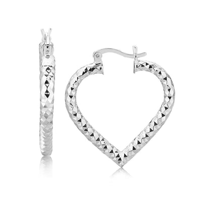 Sterling Silver Rhodium Plated Heart Style Hoop Diamond Cut Earrings by Bids.com