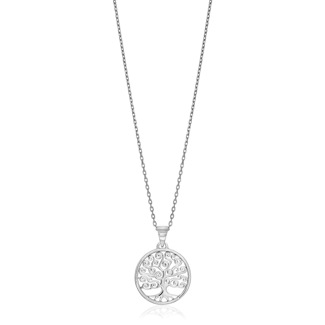 Sterling Silver Round Spiral Motif Tree of Life Necklace by Avera Group