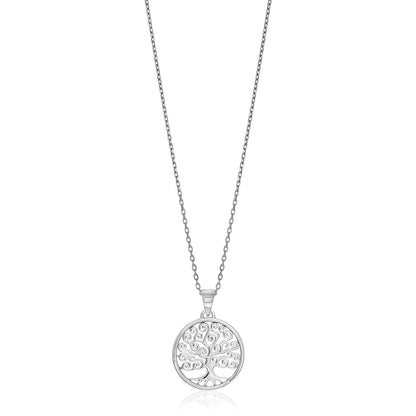 Sterling Silver Round Spiral Motif Tree of Life Necklace by Avera Group