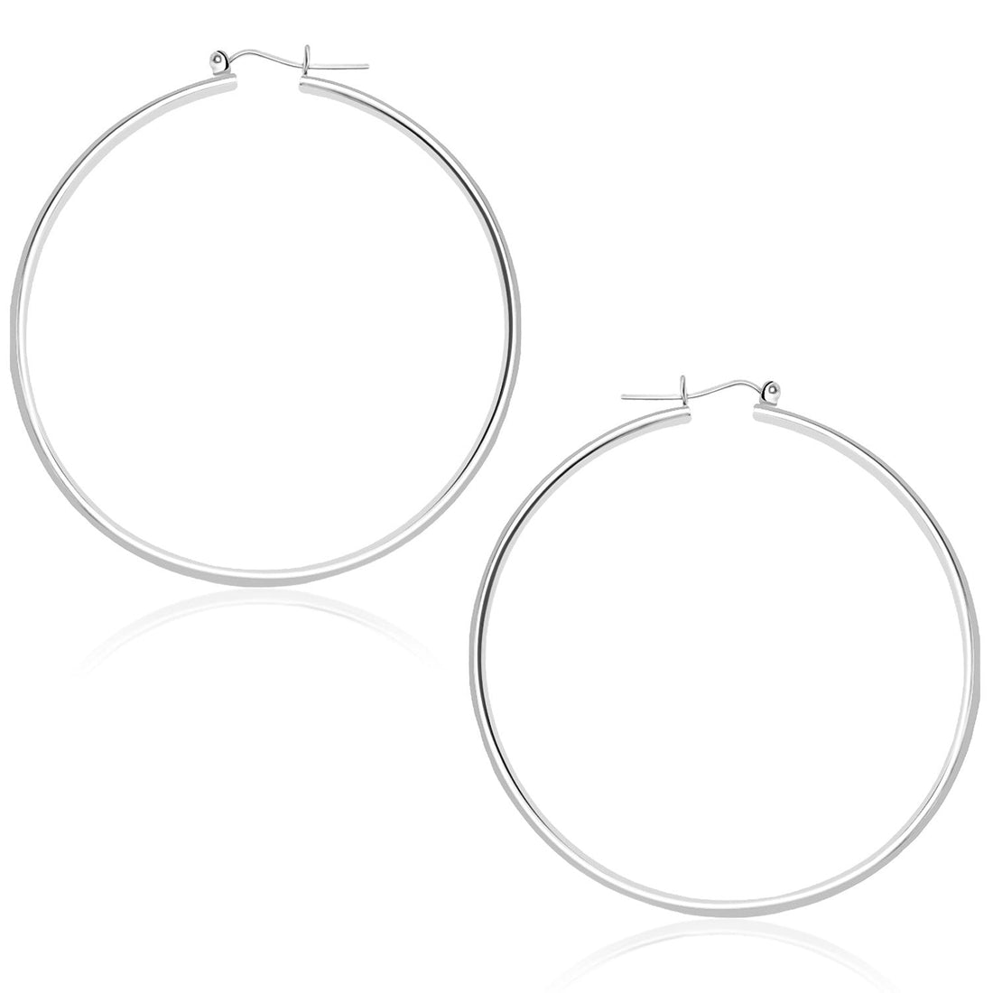 14k White Gold Polished Hoop Earrings (45 mm) - earrings