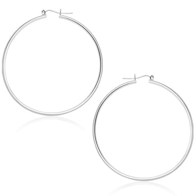 14k White Gold Polished Hoop Earrings (45 mm) - earrings