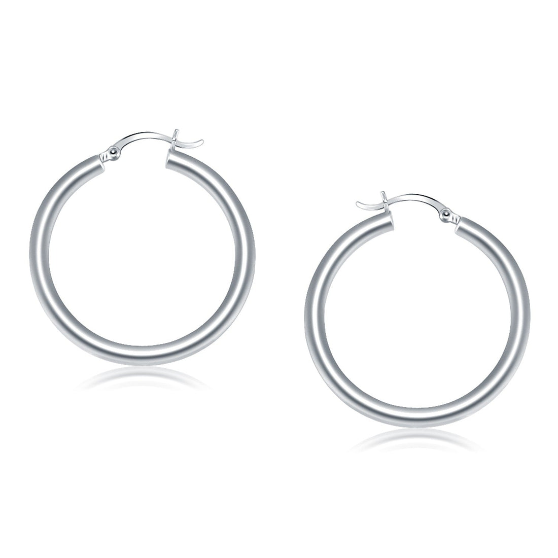14k White Gold Polished Hoop Earrings (4x40mm) - earrings