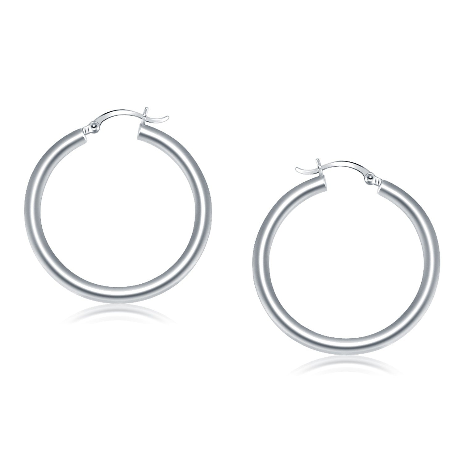 14k White Gold Polished Hoop Earrings (4x40mm) - earrings