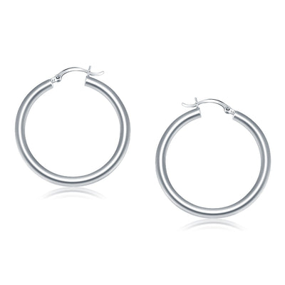 14k White Gold Polished Hoop Earrings (4x40mm) - earrings