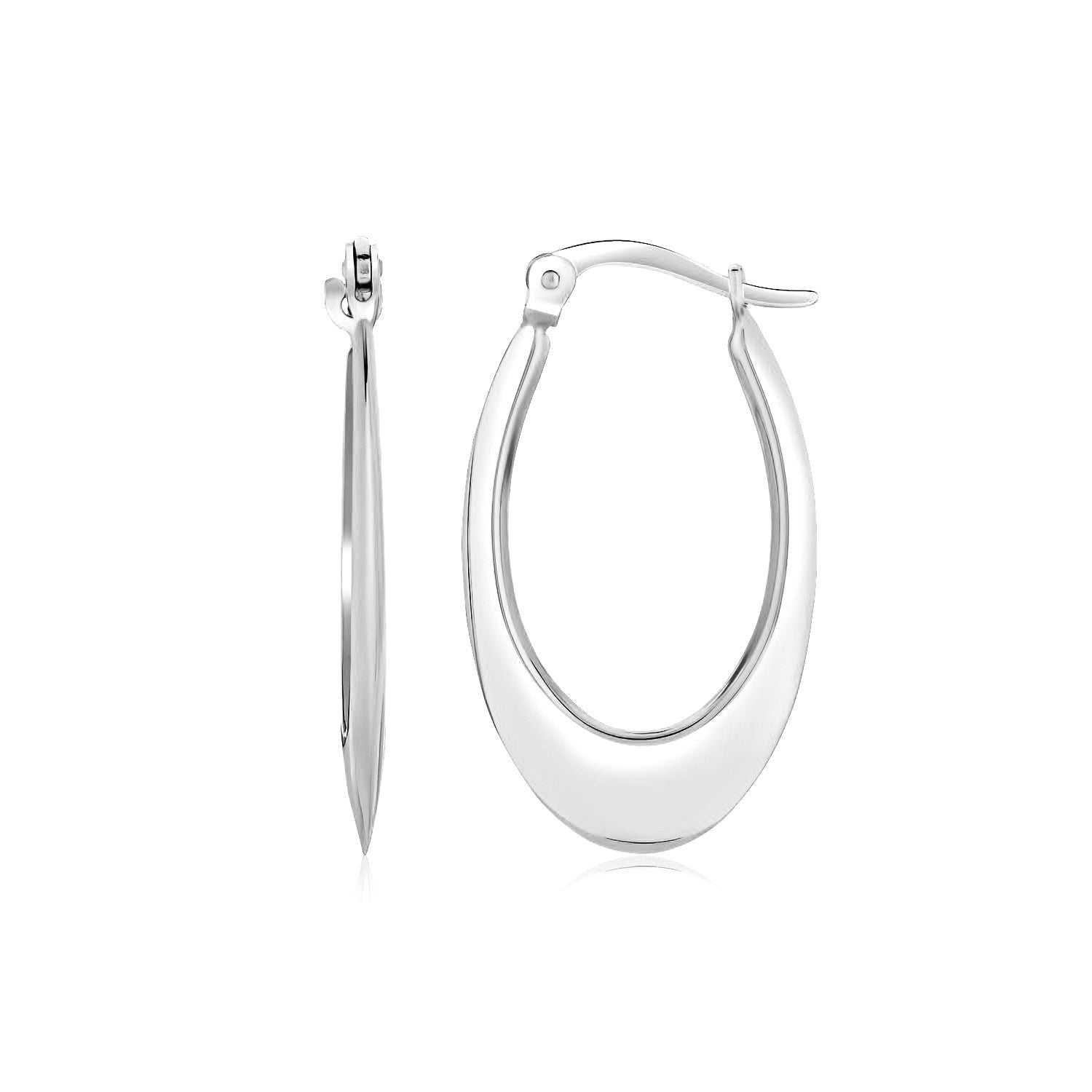 14k White Gold Polished Graduated Oval Hoop Earrings - earrings
