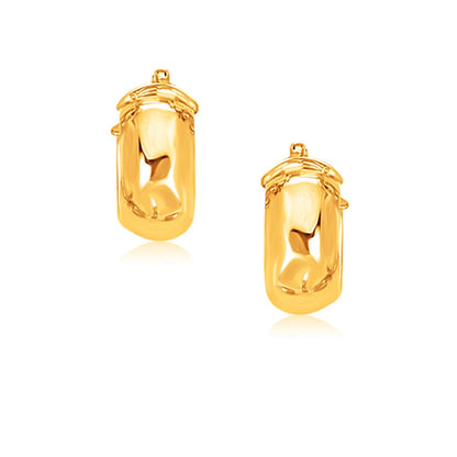 14k Yellow Gold Wide Small Hoop Earrings with Snap Lock by Bids.com
