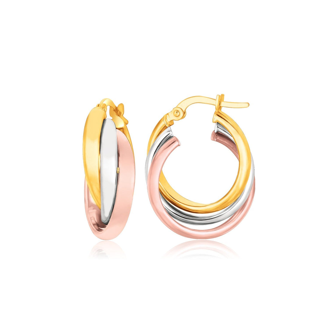 14k Tri-Color Gold Domed Tube Intertwined Earrings - accessories