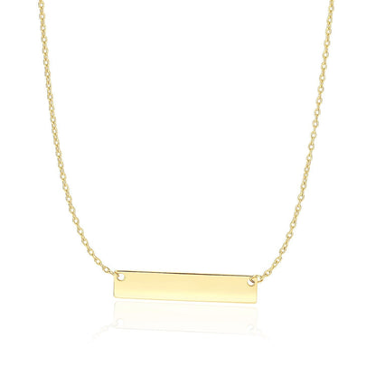 14k Yellow Gold Smooth Flat Horizontal Bar Style Necklace 