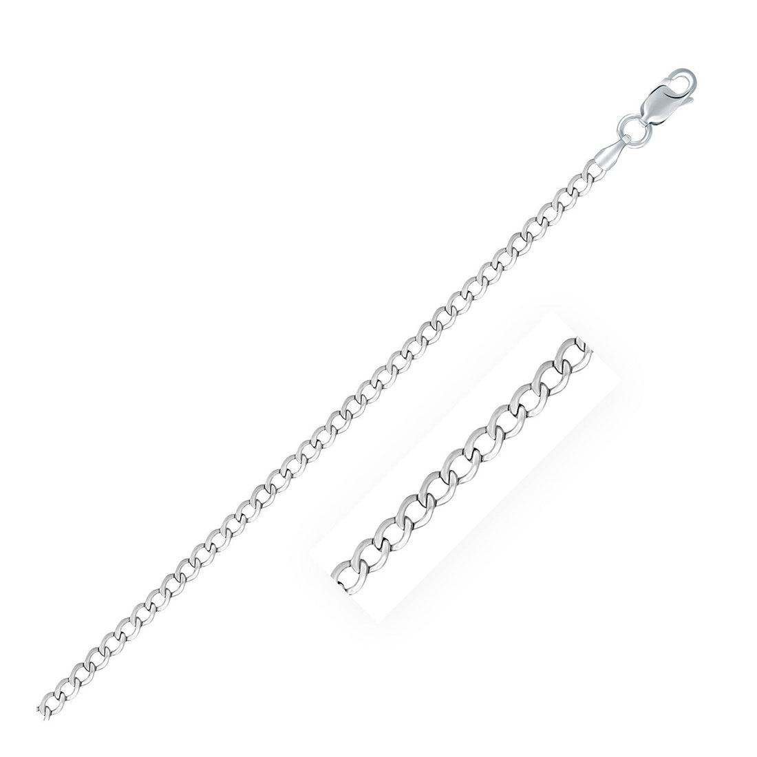 Rhodium Plated 3.0mm Sterling Silver Curb Style Chain - DestGlow