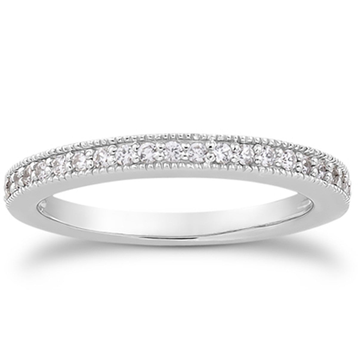 14k White Gold Pave Diamond Milgrain Wedding Ring Band Set 1/2 Around by Bids.com