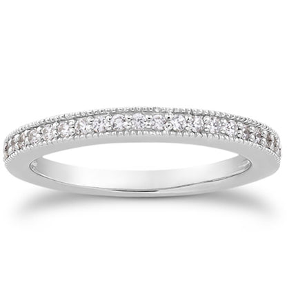 14k White Gold Pave Diamond Milgrain Wedding Ring Band Set 1/2 Around by Bids.com