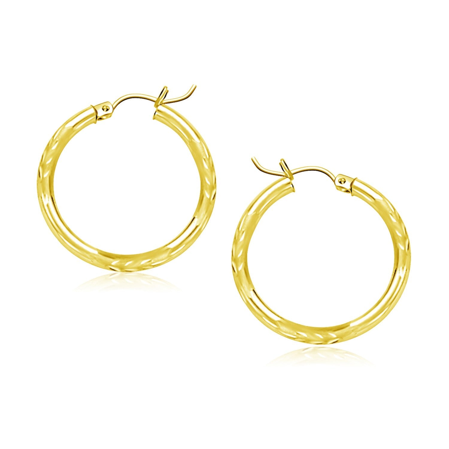 14k Yellow Gold Diamond Cut Hoop Earrings (3x20mm) - earrings